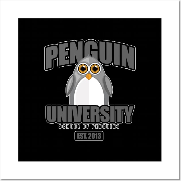 Penguin University - Grey Wall Art by adamzworld